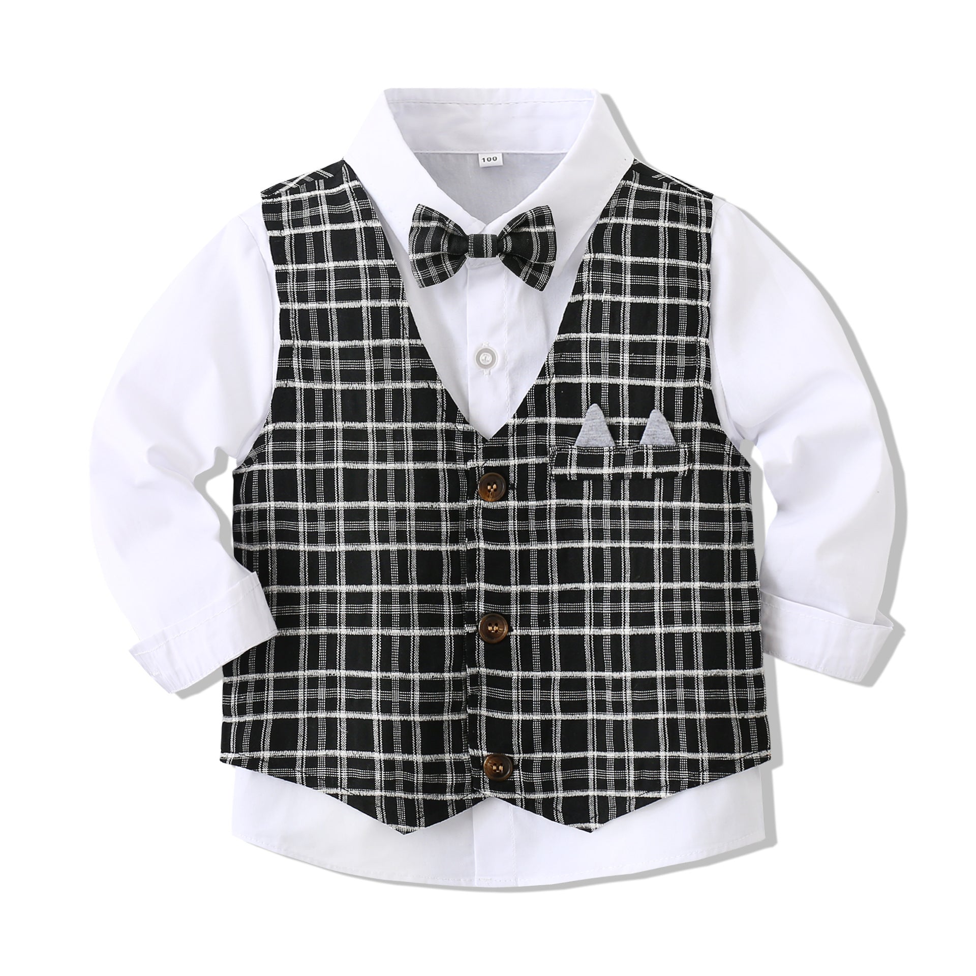 Kid Baby Boy Gentlemen Suit Plaid Party 3 Pcs Sets