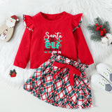 Kid Baby Girl Christmas Long Sleeve Letter Plaid 2 Pcs Sets