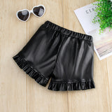 Kid Girls Fashion Leather Show Tall Slim Wide Leg Pants