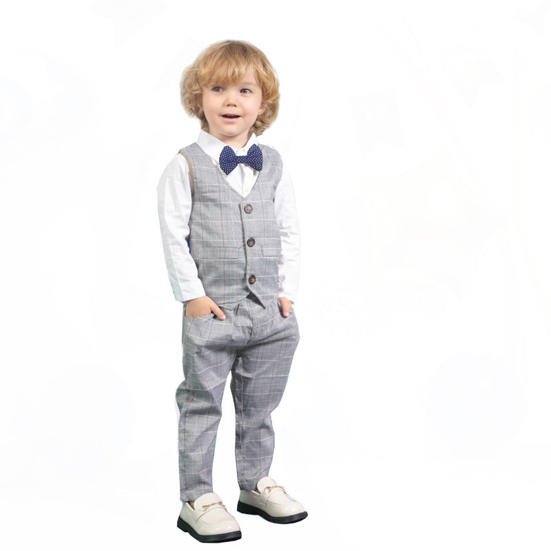 Gentleman Baby Boy Set Plaid Fashion Suits Formal 2 Pcs