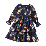 Kid Baby Girl Autumn Rose Print Multi-layer Long-sleeved Flower Dress