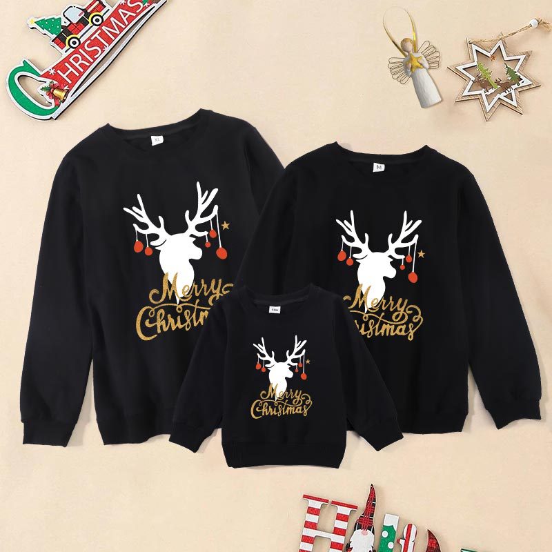 Family Matching Fashion Casual Christmas Elk Letter Printing Shirts