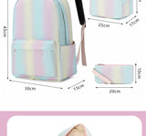 Girl Backpack 3 Piece Set Gradual Rainbow Backpack Lunch Bag Pen Bag