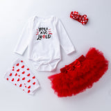 Baby Girl Valentine's Day Long Sleeve Fart Wrap 4 Pcs Set