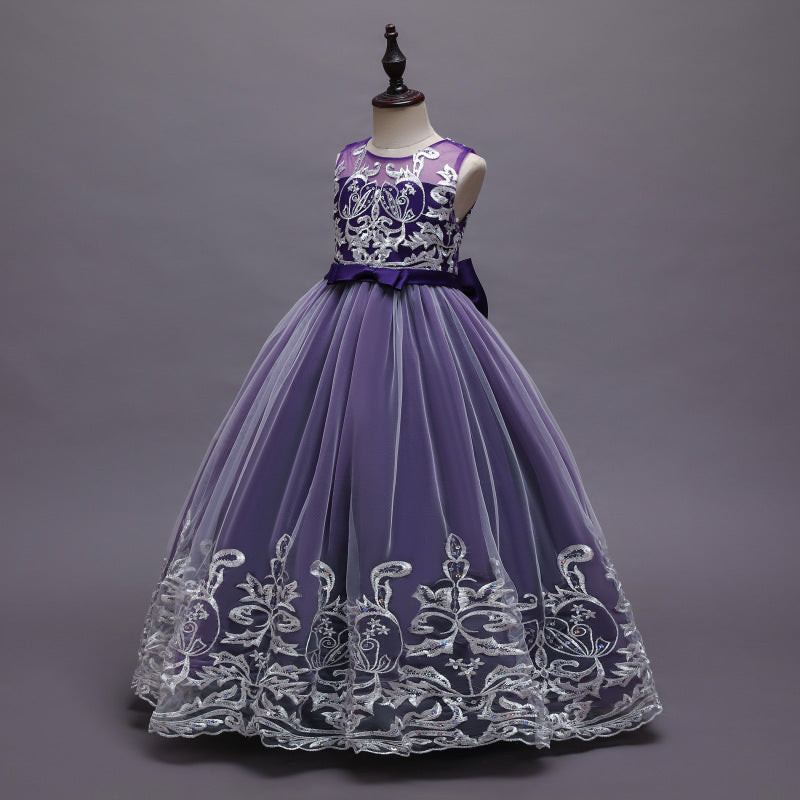 Kid Girl Princess Floral Lace Gown Sequins Gradual Change Dresses