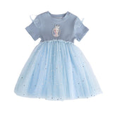 Kid Girl Princess Frozen Aisha Short Sleeve Patchwork Mesh Dress