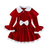 Kid Baby Girls Christmas Velvet Lapel Flared Sleeves Dresses