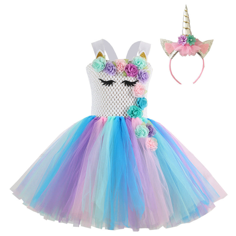 Mesh Kid Girl Flower Tutu Festival Unicorn Ballet Princess Tutu Dress
