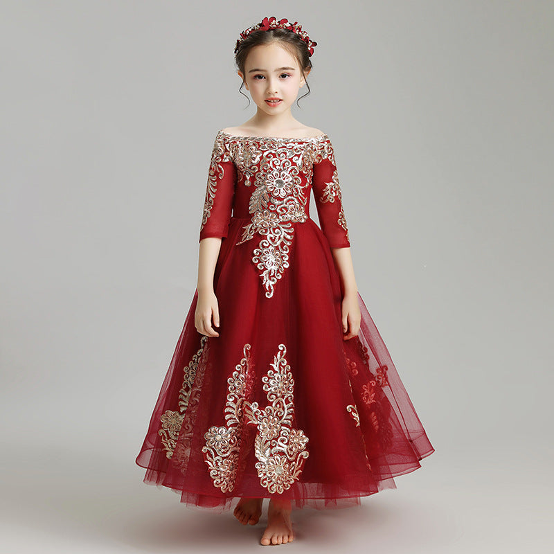 Kid Girl Flower Princess Peformance Long Sleeves Dresses