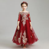 Kid Girl Flower Princess Peformance Long Sleeves Dresses