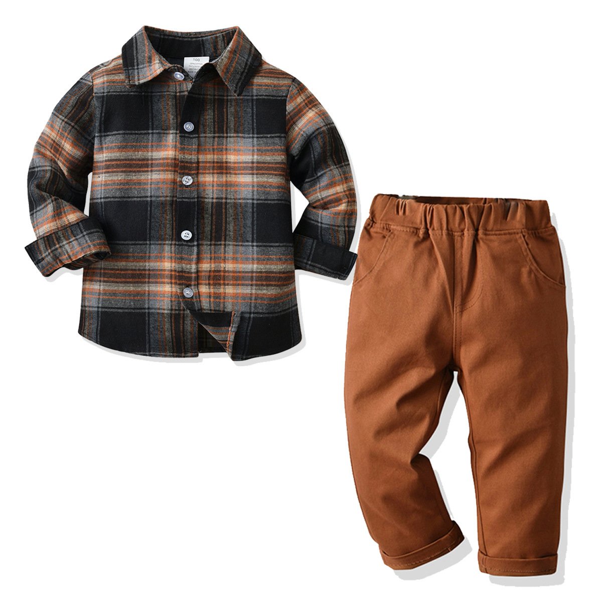 Kid Boys Long Sleeve Plaid Gentle Sets 2 Pcs