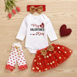 Baby Girl Valentine's Day Party Dress Black Long Sleeve 4 Pcs Sets