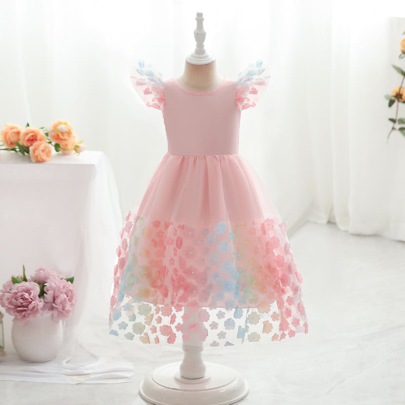 Kid Baby Girls Summer Embroidery Mesh Flower Princess Dresses
