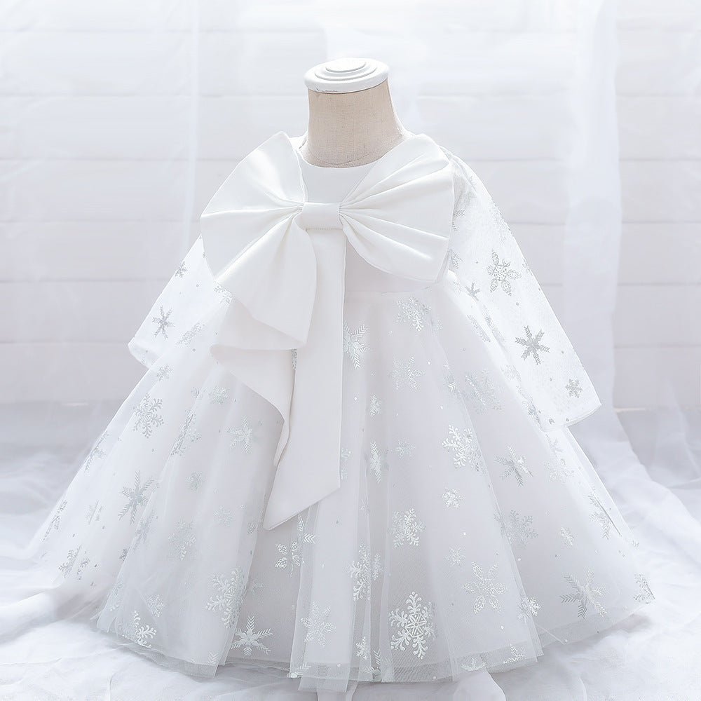 Kid Baby Girl Christmas Snowflake Princess Bow Puffy Dress