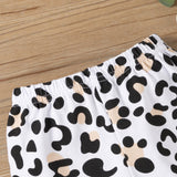 Kid Baby Girl Suit Black Cotton Flared Sleeve Leopard 2 Pcs Sets