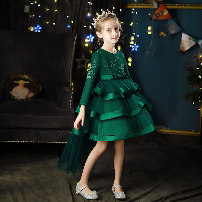 Kid Girl Flower Birthday Wedding Princess Long-sleeved Performance Dresses