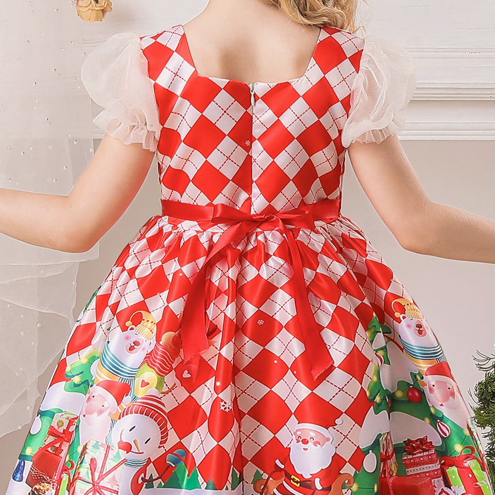 Kid Baby Girl Santa Claus Snow Forge Printed Cotton Christmas Dresses