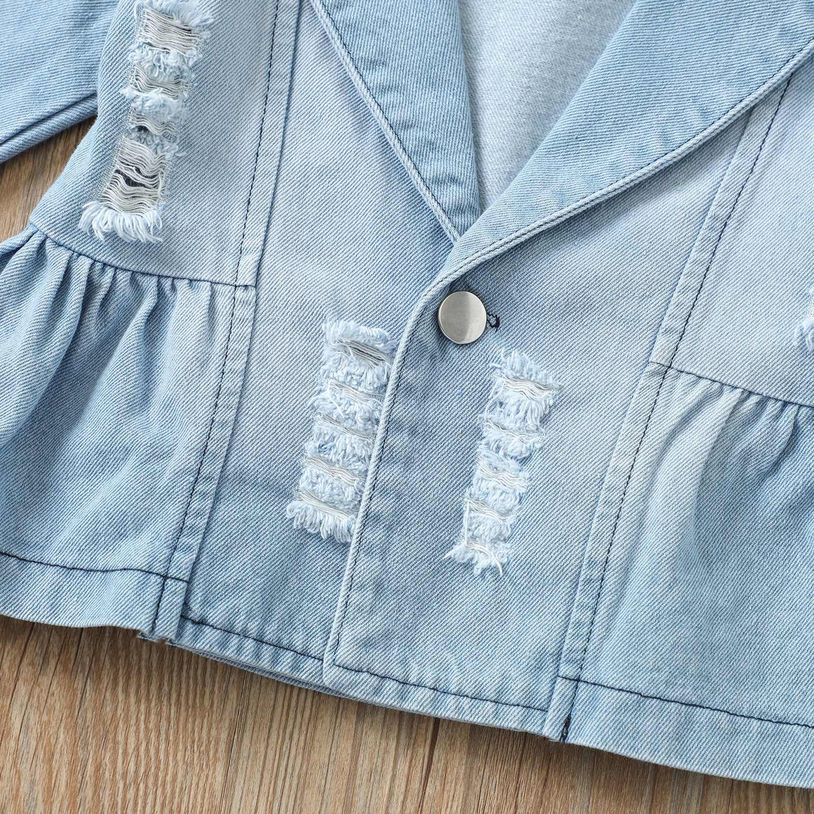 Kid Baby Girl Suit Single Breasted Solid Denim Blue 2 Pcs Sets