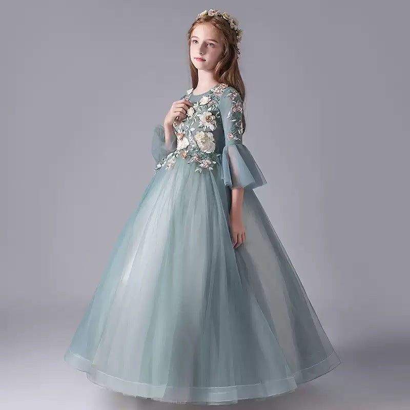 Kid Girl Princess Long Sleeve Autumn Spring Birthday Evening Dress