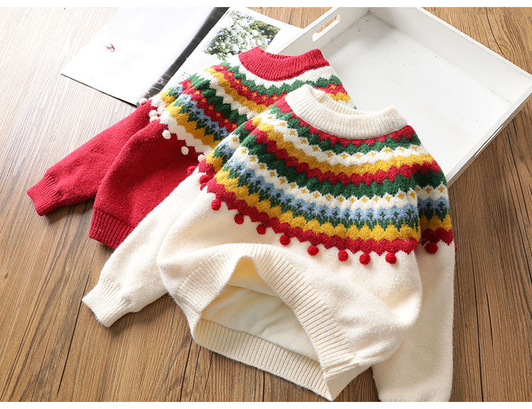 Kid Baby Girl New Year Retro Cashmere Sweater