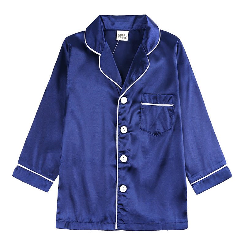 Kid Baby Boy Girl Pajamas Silk Satin Solid Button-Down Nightgown Sleepwear