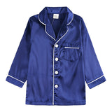 Kid Baby Boy Girl Pajamas Silk Satin Solid Button-Down Nightgown Sleepwear