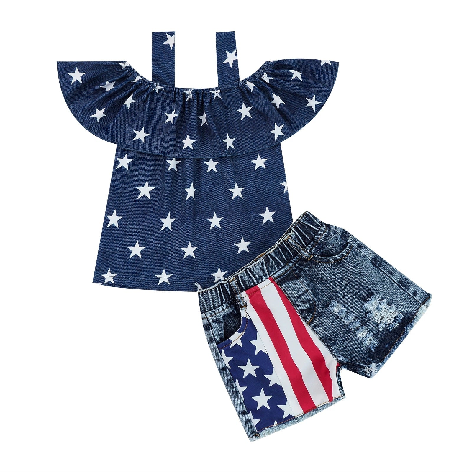 Kid Baby Girls Flag Strap Holiday Independence Summer Set 2 Pcs
