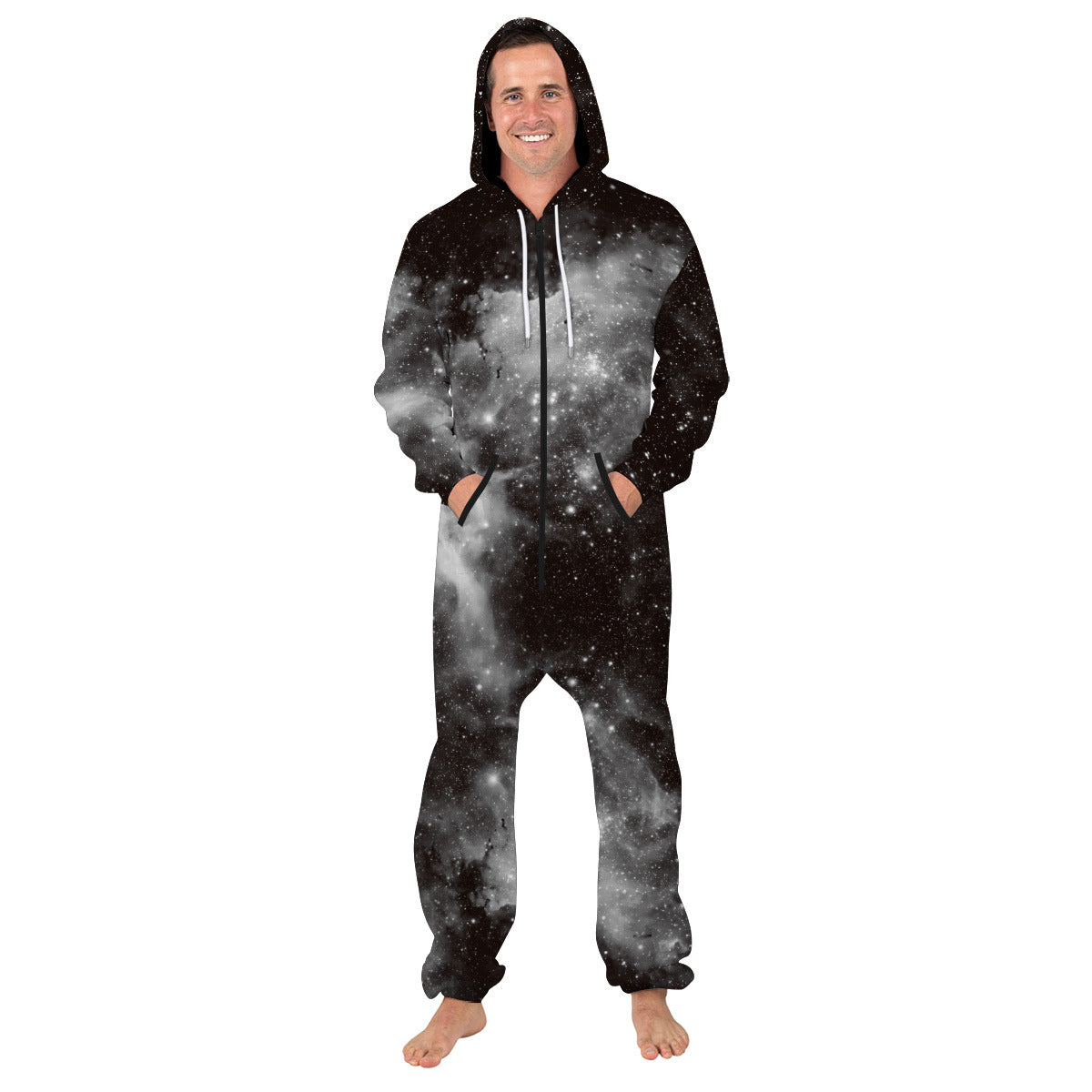 Family Matching Star Digital Print Fashion Zipper Long Sleeve Pajamas