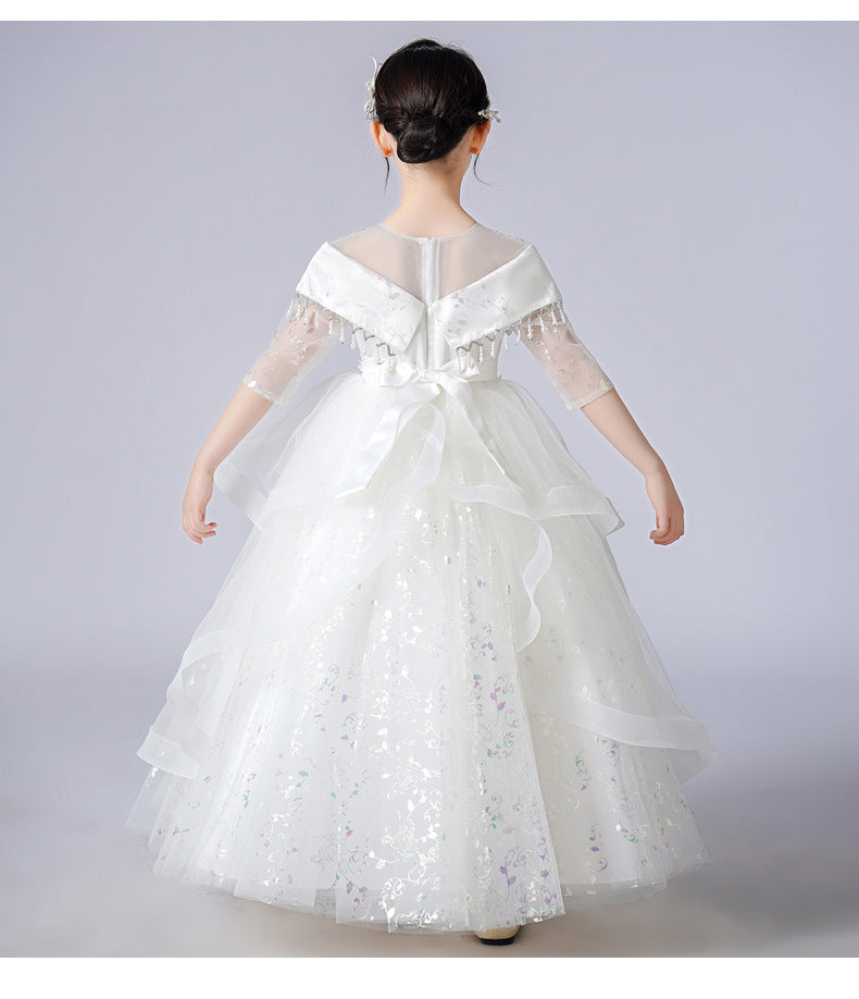 Kid Girls Princess Evening Mesh Tuffany Short Sleeve Host Dresses