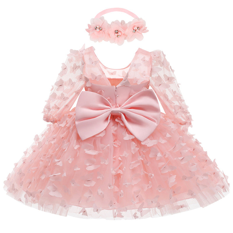 Baby Toddler Long Sleeve Three-dimensional Flower Puffy Dress