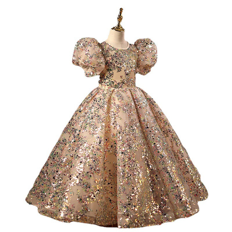 Kid Baby Girls Puffy Gauze Princess Flower Wedding Piano Performance Dress