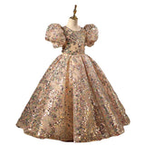 Kid Baby Girls Puffy Gauze Princess Flower Wedding Piano Performance Dress