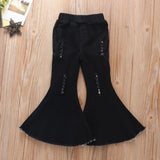 Kids Baby Girls Denim Trousers Ripped Jeans Flare Bell Bottom Trousers