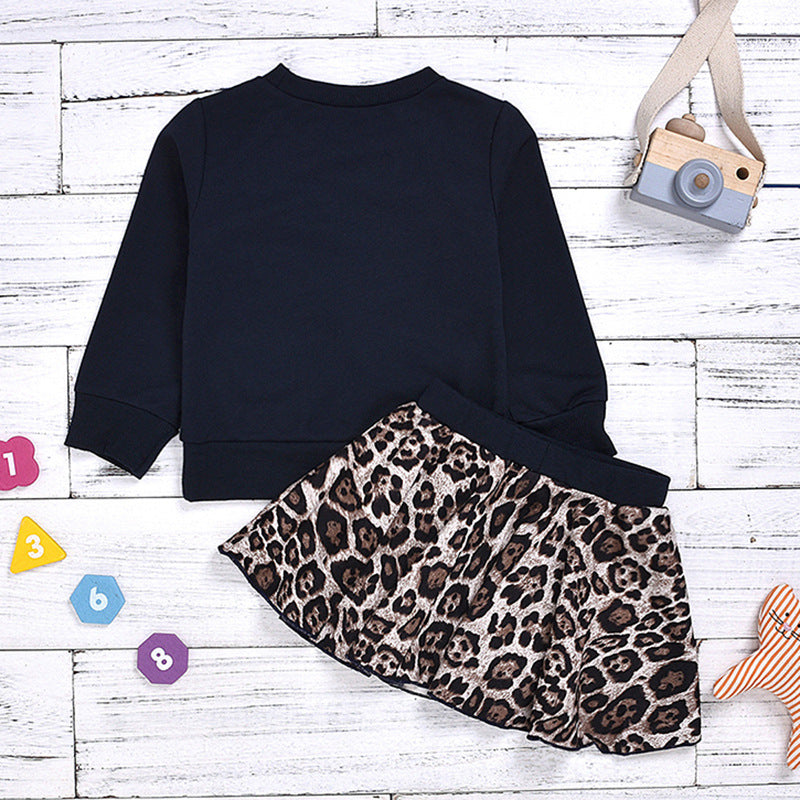Kid Baby Girl Valentine's Day Love Leopard  2 Pcs Suit Sets