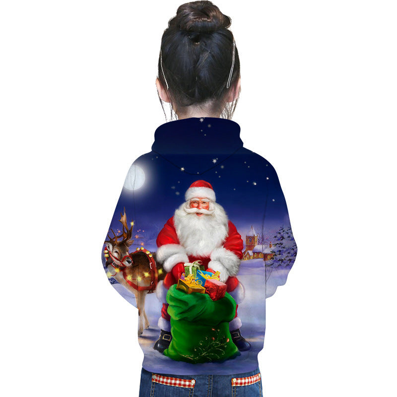 Kid Boy Girl Cartoon Christmas Santa Claus 3D Print Hoodie
