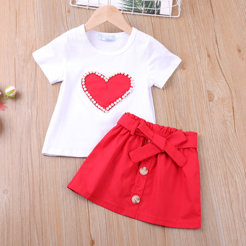 Baby Girl Love Pearl Short Sleeve  Summer New 2 Pcs Set