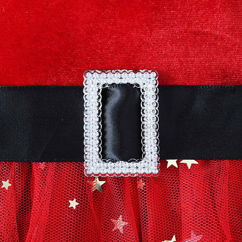 Kid Baby Girl Christmas Pentagram Sequin Gauze Dresses