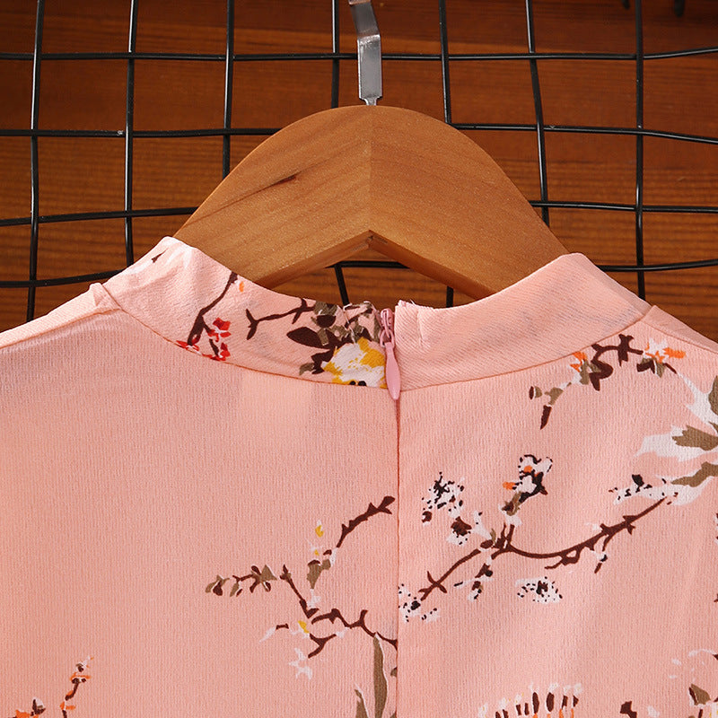 Kid Girls Princess Retro Long-sleved Autumn Winter Flower Dress