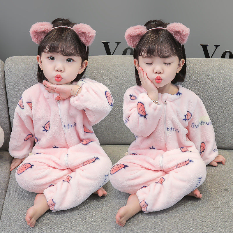 Baby Girl One-piece Autumn Winter Fleece Thickened Flannel Pajamas