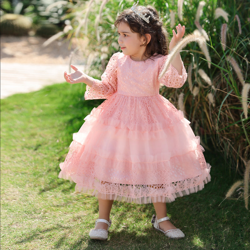 Kid Baby Princess Lace Long Sleeve Performance Evening Dress