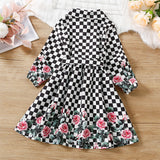Toddler Kid Baby Girl Checkered Floral Print Princess Spring Autumn Dress