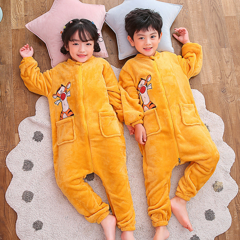 Kid Boy Girl Flannel One-piece Pajamas Warm Animal Winter Home Wear
