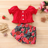 Kid Baby Girl Summer Printed Short Sleeve Shorts Rose 2 Pcs Set
