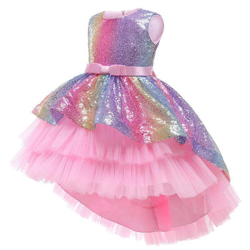 Kid Baby Girl Flower Mesh Gauze Princess Pompadour Dresses