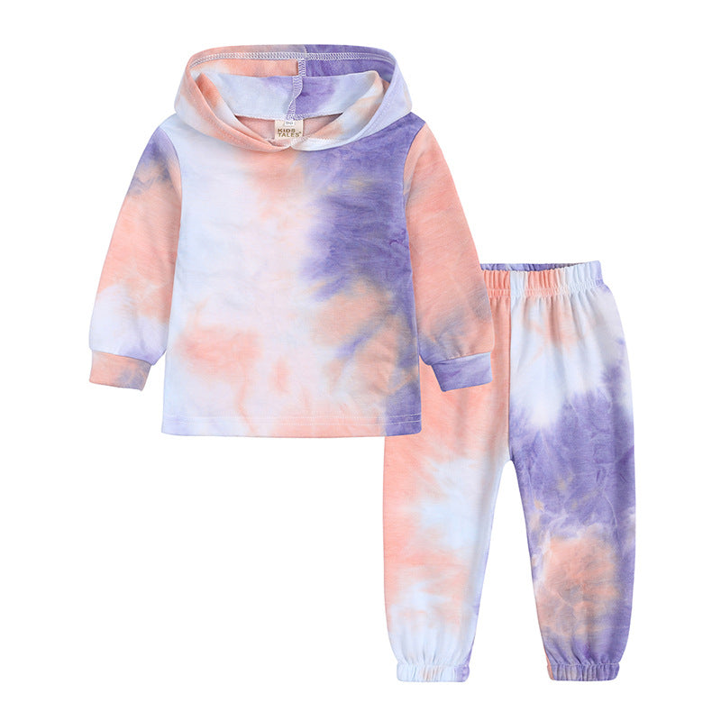 Kid Baby Boy Girl Tie Dye Suit Fashion Printed Hooded Suits 2 Pcs Sets