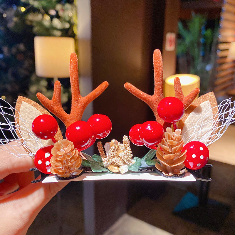 Kid Girl Christmas Hair Clip Small Antler Clip Elk Headdress Three-dimensional Headwear