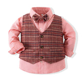 Autumn Baby Boys Gentleman Suit Plaid Banquet 2 Pcs Sets
