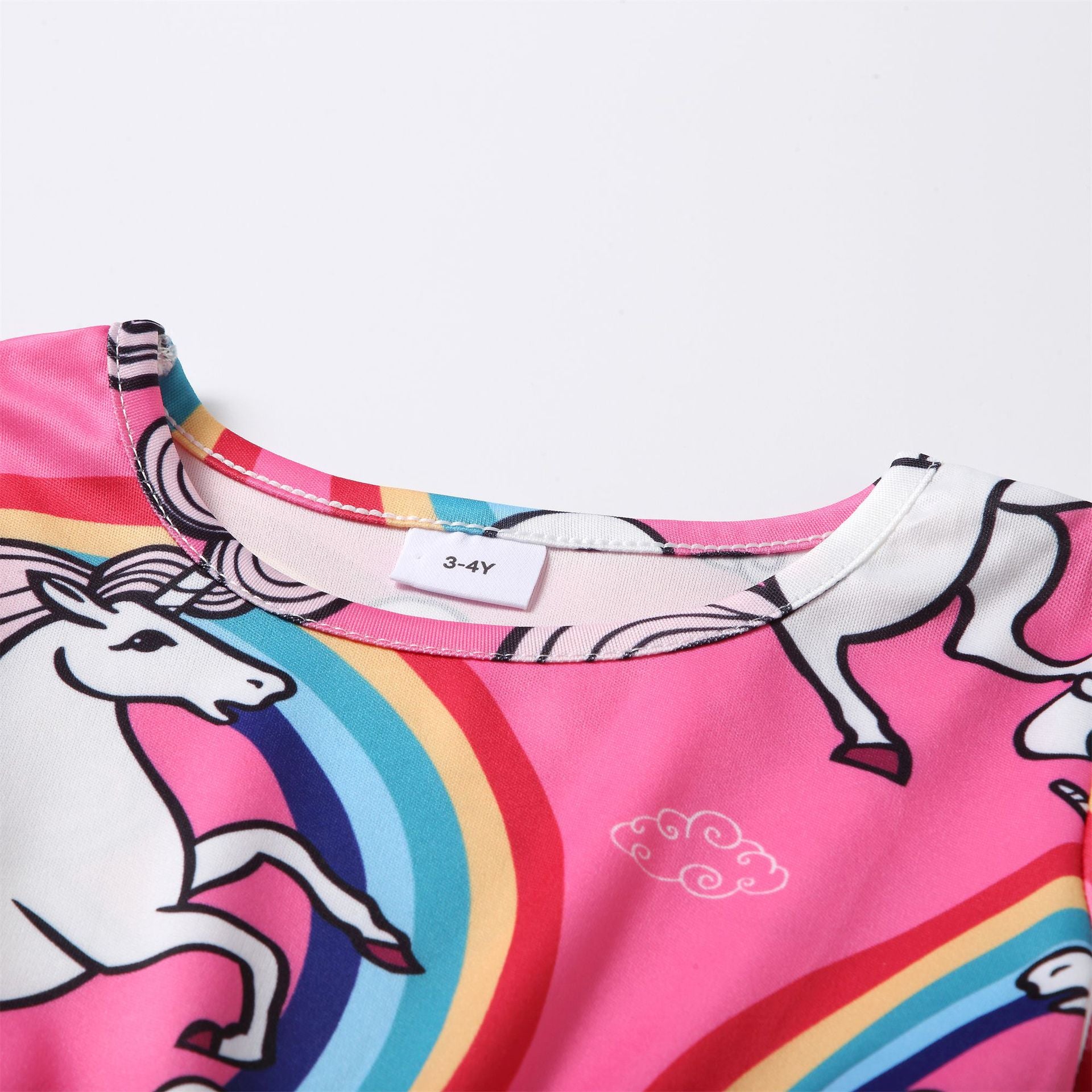 Family Matchinf Parent-child Round Collar Short Sleeve Rainbow Pony Dresses