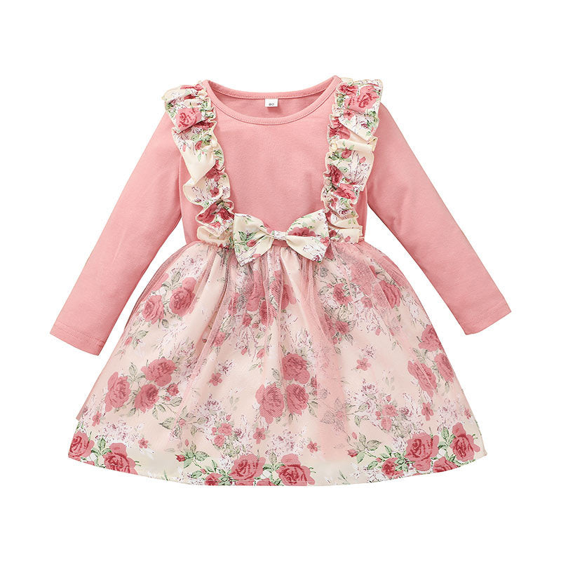 Baby Girl Autumn Lovely Printing Gauze Flower Dresses