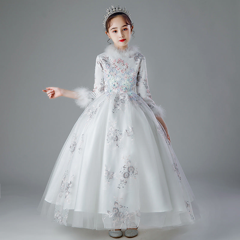 Kid Girls Plush Thickened Flower Wedding Dresses